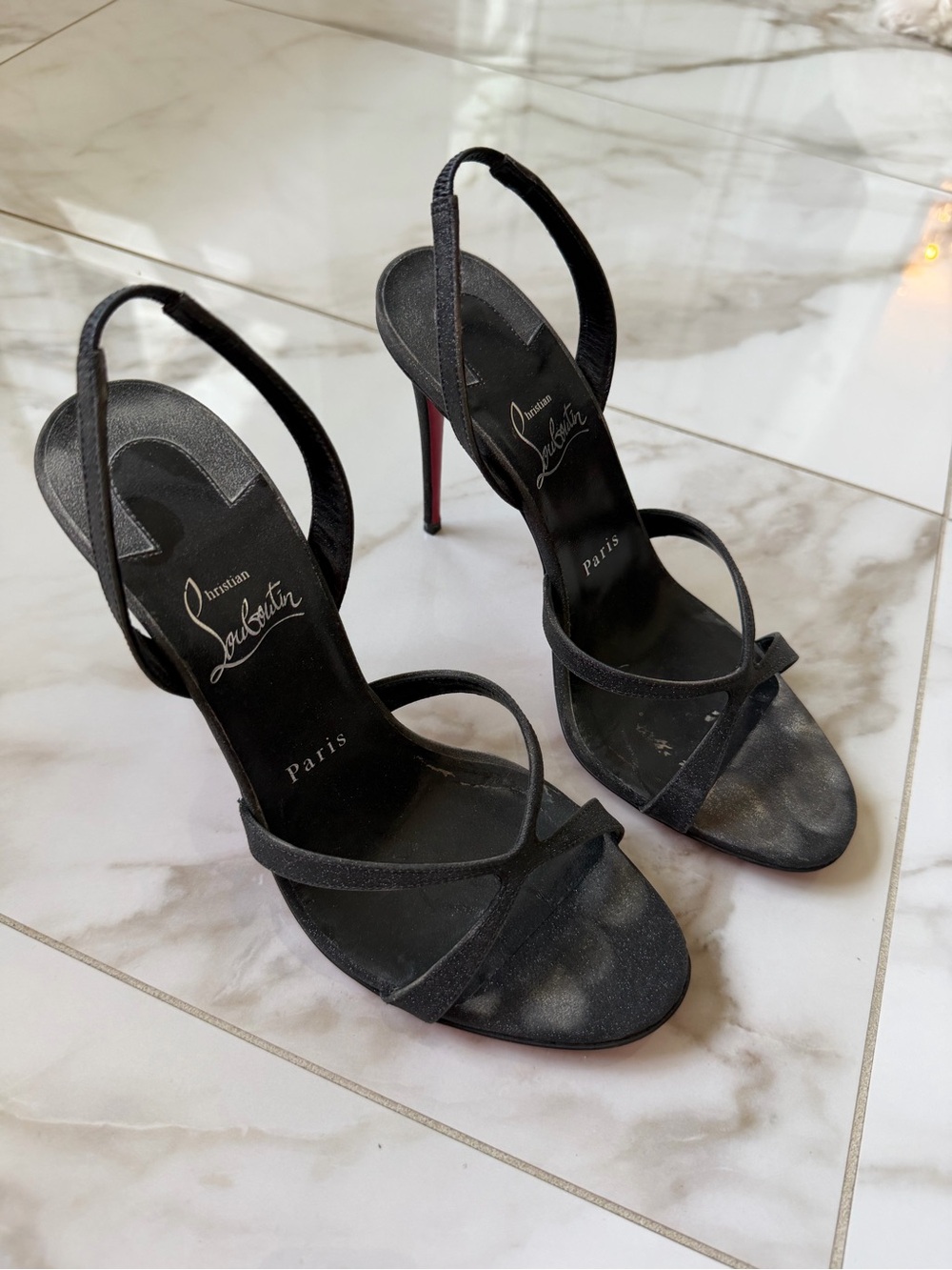 Christian Louboutin Black Strappy Slingback Heels